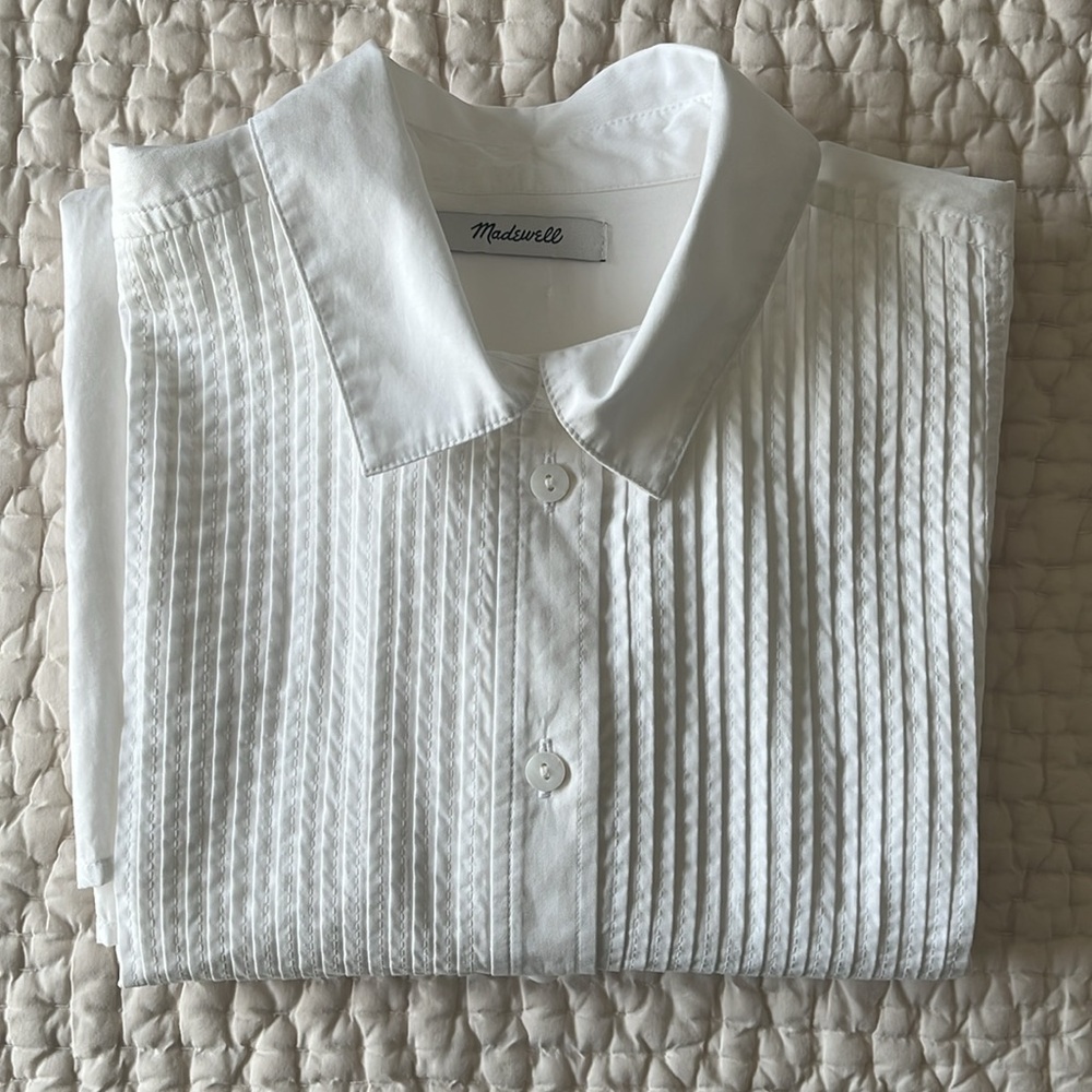 Madewell White Pleated Button-Down Shirt